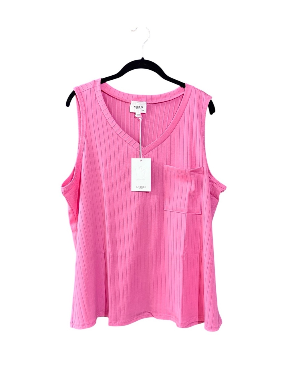 Andree by Unit Pink Ribbed V-Neck Sleeveless Tank Top 1X NWT